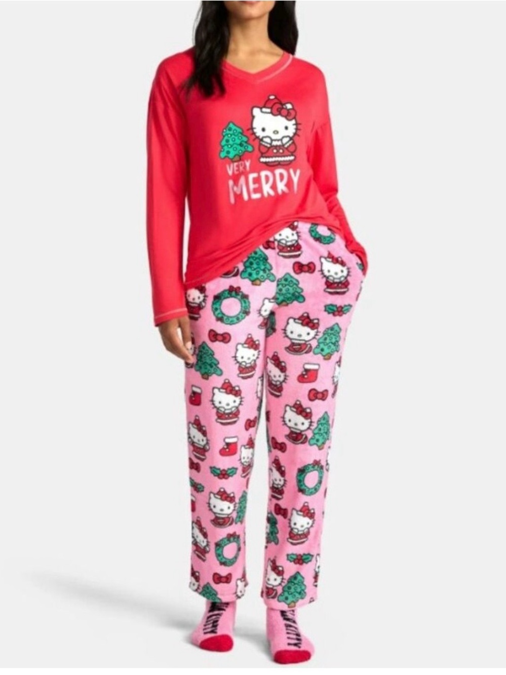 Hello Kitty Pink & Red 3-Piece Sleep Set Christmas Women's Large